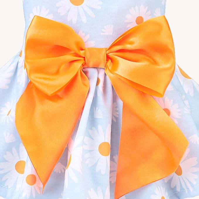 PUPTECK Floral Dog Dress with Bow Soft Cute Dog Clothes for Spring Daisy L | Puppy Doggie Cat Pet Clothes Outfit Apparel Costume for Party Holiday Birthday Wedding Photoshoot for Small Medium Large Dogs