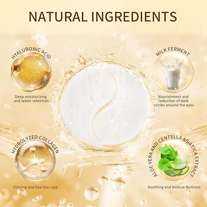 Collagen Eye Mask 60 Pairs - Milk Protein & Hyaluronic Acid Eye Patches for Dark Circles, Puffiness, Wrinkles - Hydrating Under Eye Treatment with Niacinamide & Aloe Vera - Cruelty Free Skincare