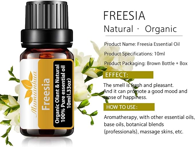 Pure Freesia Essential Oil for Diffuser & Aromatherapy 0.33Fl Oz | Fresh floral scent, uplifting & calming. For diffuser, DIY crafts, bath. candles, soap, perfume. No additives