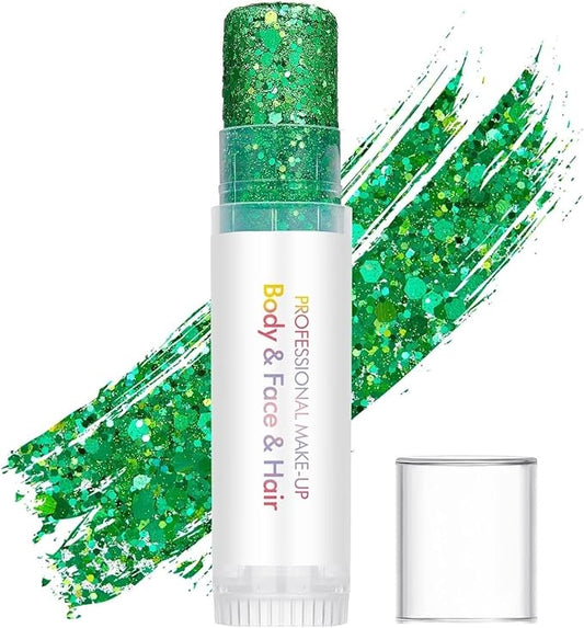 Green Body Glitter Stick,Sparkling Neon Outfit Party Holographic Sequins Paint Mardi Gras Accessories Face and Body Glitter Gel Makeup.