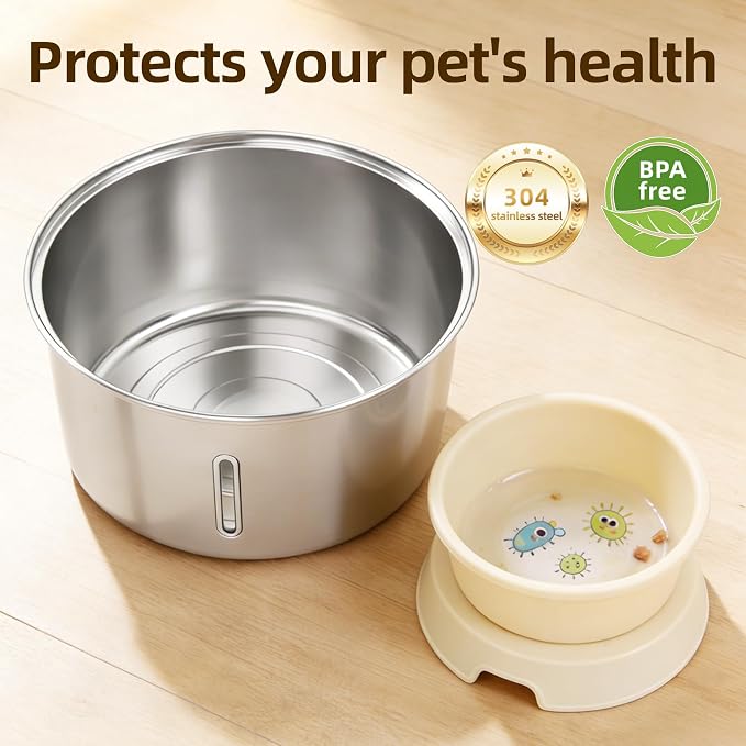 Wireless Cat Water Fountain,3.2L Stainless Steel Battery Operated | 1 Pack Filters | Cordless & Rechargeable | Motion Sensor | BPA-Free | DishwasherSafe | 20dB Ultra-Quiet | 108oz capacity