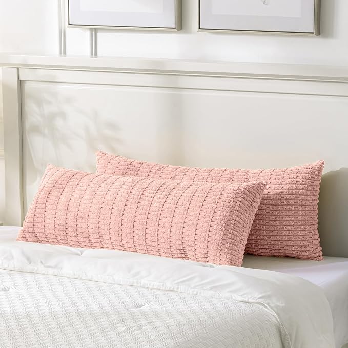 Fancy Homi Decorative Throw Pillow Covers for Bed Couch Bedroom Bench, Soft Corduroy Solid Pillow Case, Rustic Farmhouse Boho Room Decor,36" x 14" (Pack of 1),Blush Pink