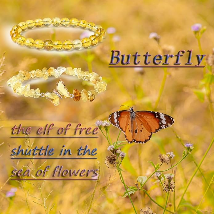 DUQGUHO 2Pcs Butterfly Bracelets for Women Healing Crystals Bracelets for Women Natural Gemstone Bead Bracelet Cute Butterfly Charm Bracelet Stretch 8mm Crystal Jewelry Gifts for Women