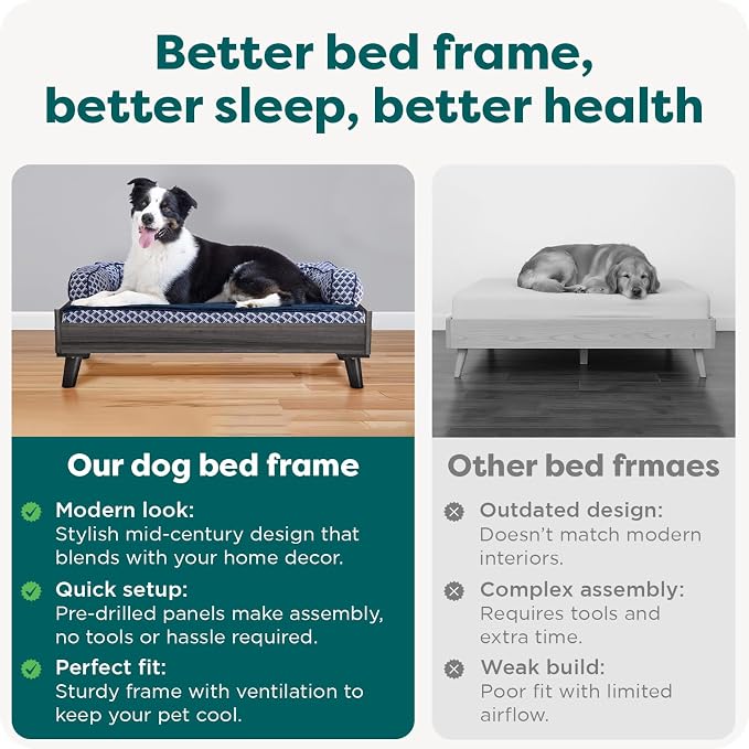 Furhaven (Old Version) Elevated Dog Bed Frame for 44" x 35" XL Dog Beds, Easy Assembly - Mid-Century Modern Bed Frame - Gray Wash, Jumbo/XL
