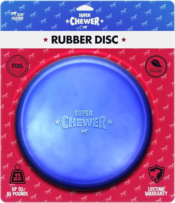 SuperChewer Tough Flying Disc Toy | Lifetime Replacement | Strong Natural Rubber | Great Dog Fetch Toys | Rubber Disc Toy for Dogs | Ultra Durable Chew Toys for Aggressive Chewers | for All Breeds