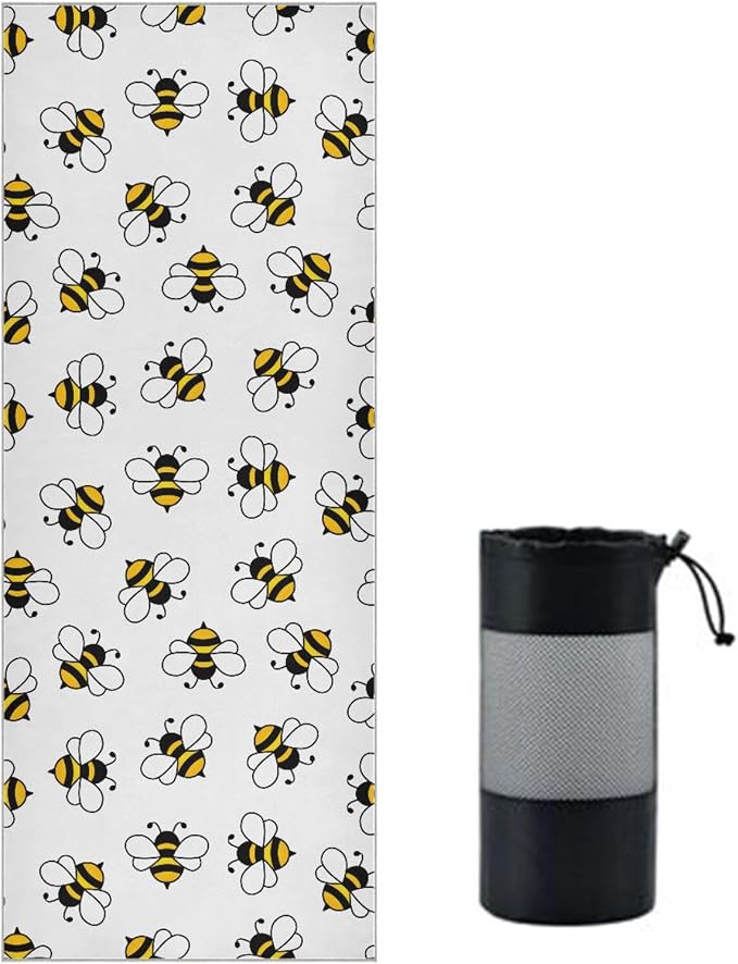 Non Slip Yoga Towel 73 x 27 in Honey Bee Sweat Absorbent Yoga Mat Towel for Hot Yoga, Pilates and Workout