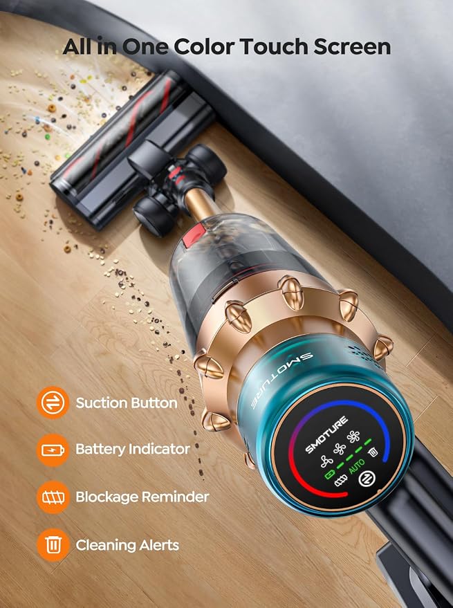 Cordless Vacuum Cleaner, 55KPA 650W 70Mins Stick Vacuum Cleaners for Home with Motorized Bed Brush, Flexible Hose, LED Touchscreen, Auto Mode, Self-Standing & Wall Mount, for Pet Hair Carpet Floor