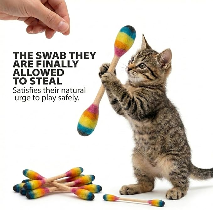 Glaciart One Swabs Cat Toys with Catnip - 6 Pk | Durable for Chew, Cute Cat Toys Interactive Kitty for Boredom, Exercise, & Play | Filled w/Organic Catnip for Anxiety & as Digestive Aid | Gift Idea