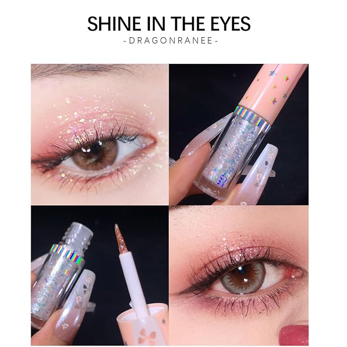 BONNIE CHOICE 6Pcs Liquid Glitter Eyeshadow Eyeliner, Korean Makeup Glitter Shinning Eye Liner Long Lasting Quick Drying Pigmented Loose Bling Under Eye Shadow Makeup Valentine's Day Gifts for Women