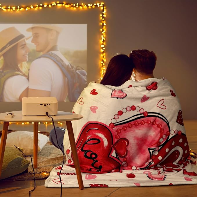 50'' x 60'' Valentine's Day Gift Throw Blanket Plush Home Decor | Red Heart Love Valentine Blanket Home Decor for Sofa Couch Bed