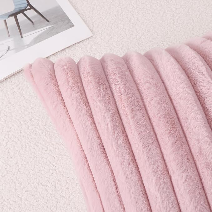 Pallene Faux Fur Decorative Throw Pillow Covers 26x26 Set of 2, Blush Pink | Luxury Plush Texture, Striped Design, Cozy Soft Touch, Modern Home Accent Decor for Couch, Sofa, Bed, Living Room