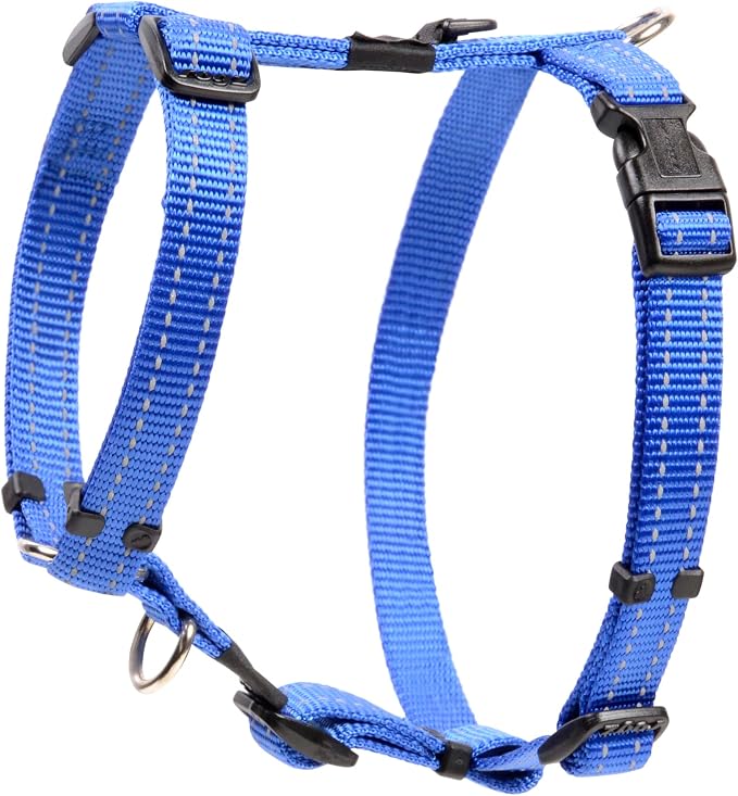 Reflective Adjustable Dog H Harness for Small to Medium Dogs; matching collar and leash available, Blue