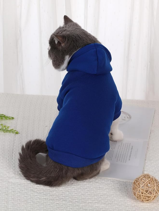 Basic Dog Hoodie Sweatshirt Puppy Sweater Warm Cat Costumes Pet Clothes for Chihuahua Puppy Kitten Small Medium Dogs Royal Blue Medium