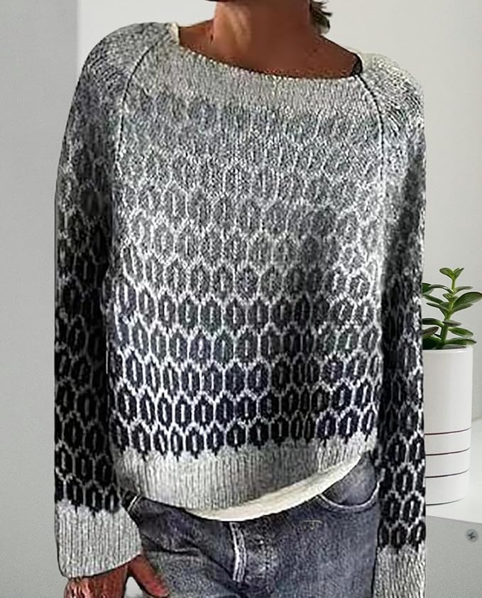Zhyaj Fair Isle Sweater for Womens Winter Long Sleeve Vintage Knitted Sweater Casual Fall Crew Neck Pullover Sweaters