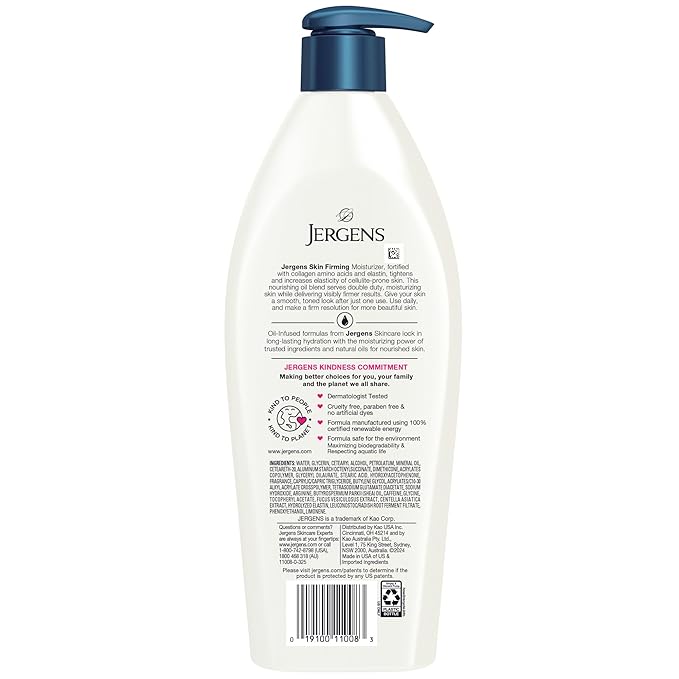 Jergens Skin Firming Body Lotion for Dry to Extra Dry Skin, Skin Tightening Cream with Collagen and Elastin, Dermatologist Tested, Hydralucence Blend Formula, 16.8 Oz, Pack of 3