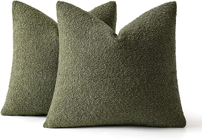 MIULEE 18x18 Decorative Lumbar Boucle Couch Pillow Covers Moss Green | Set of 2 Textured Neutral Throw Pillow Covers, Accent Solid Pillowcases, Sofa Living Room Home Decor