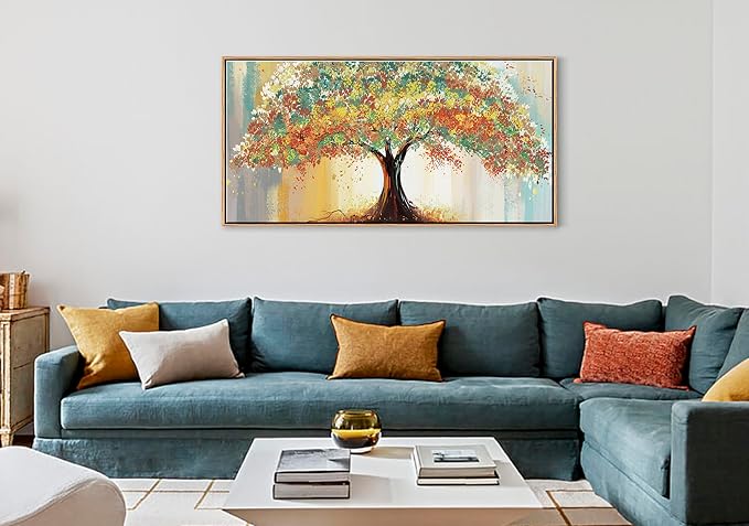 Framed Wall Art for Living Room, Abstract Colorful Tree Prints, 20x40 Inch | Solid Wood Frame, Ready to Hang, Modern Paintings, Long Pictures, Large Decor for Bedroom, Office, Above Bed