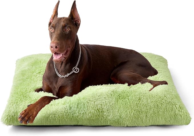 EHEYCIGA Fluffy Dog Crate Bed, Plush XX Large Dog Pillow, Green | Xlarge Calming Anti Anxiety Plush Faux Fur Mat for Large size dogs, Washable Soft Warm Dog Pad with Non-Slip Bottom