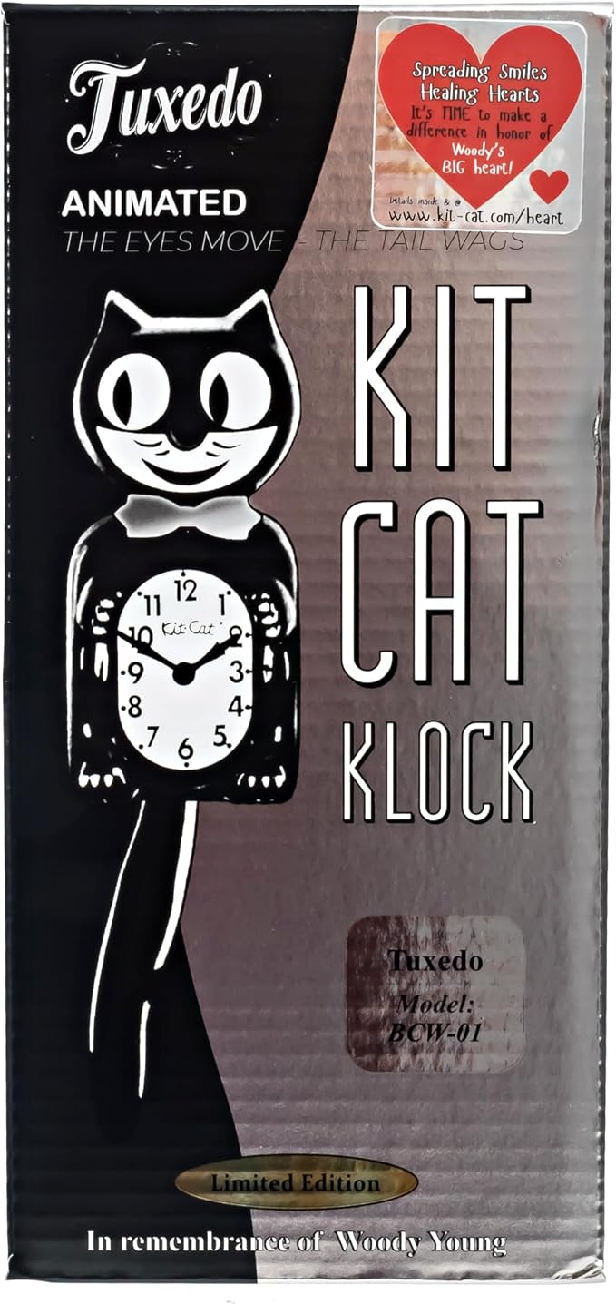 Kit-Cat Tuxedo Clock, Limited Edition Anniversary, Black with Chrome Bow Tie, Classic Moving Eyes and Tail