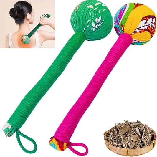 2PCS Long Size Lymphatic Drainage Herbal Massage Hammer,Manual Massage Hammer for Body, Back Massage Hammer Taichi,Wormwood Massage Hammer Sticks Muscle Relaxation 2PCS (Red/Green)