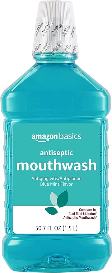 Amazon Basics Fresh Breath Mouthwash, Blue Mint Antiseptic, 1.5 Liters, 50.7 Fl Oz, 1-Pack (Previously Solimo)
