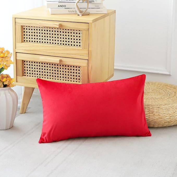 Artscope Luxury Velvet Pillow Covers Decorative Rectangle Pillowcases Soft Solid Cushion Cases for Couch Sofa Bedroom Car Decor 12x20 Inch Red