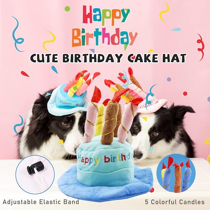 lilfrd 9Pcs Blue Dog Birthday Toy Set, Squeaky Hat Bandana Gift for Dogs