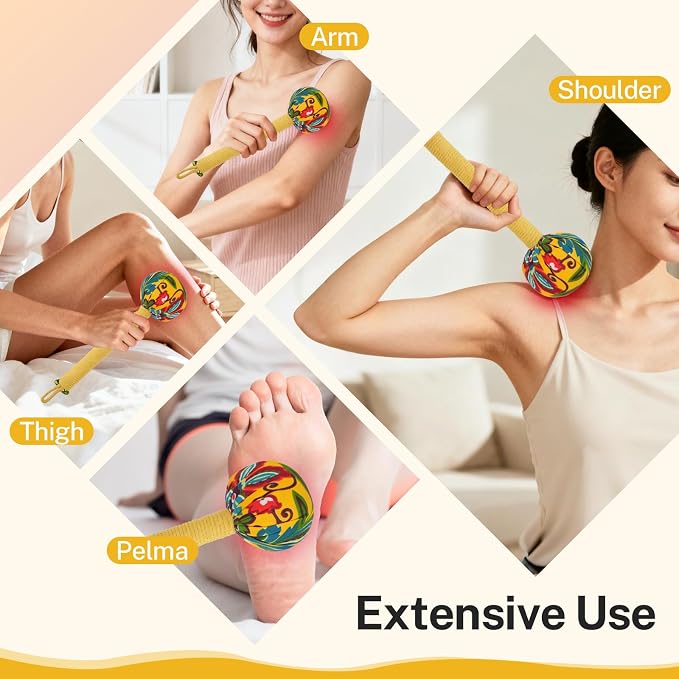 lefeke Manual Massage Hammer, Mugwort Massage Hammer, Handheld Body Percussion Tool for Back Neck Shoulder Leg Muscle Relief 26cm-Yellow