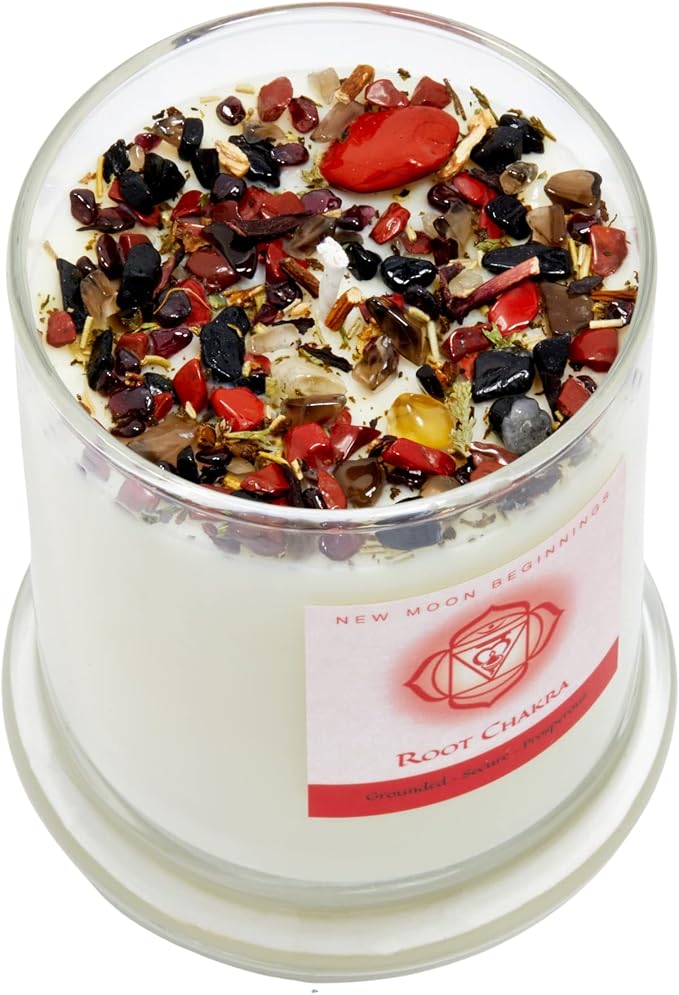 Root Chakra Candle by New Moon Beginnings - Chakra Candles - Herb, Flower, & Crystal Candles - Aromatherapy Candles - Soy Candle
