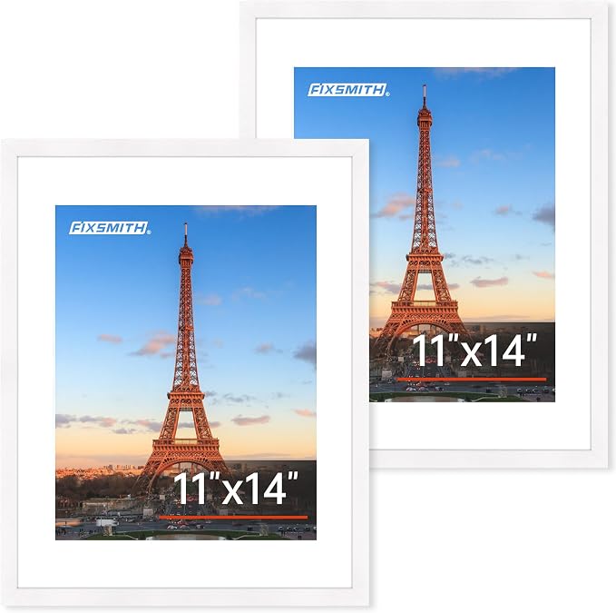 11x14 Picture Frame Set of 2, Photo Frame with HD Plexiglass, Display Pictures 8x10 with Mat or 11x14 Without Mat, White Picture Frames Collage Wall Decor, Gallery Wall Frame