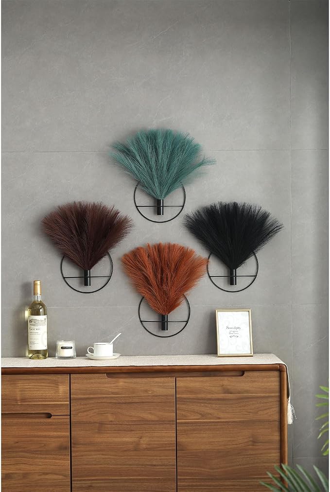 Pretty Jolly Boho Pampas Wall Decor Black Metal Wall-Mounted Art | Morden Artificial Greenery Display，2 Pack Hanging Planter For Living Room, Bedroom, Bathroom, Dining room