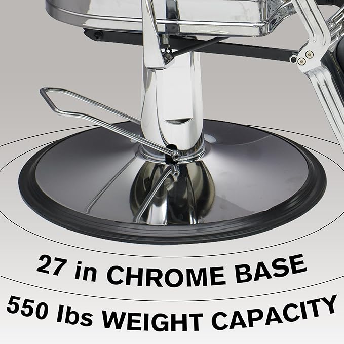 MYS Barber Chair,Hydraulic Salon Chair for Barbershop,spa & Tattoo,Vintage Design, Professional Hairdressing with 360° Rotation, 160°Reclining,Adjustable headrest, 550lbs Capacity, (Sliver)