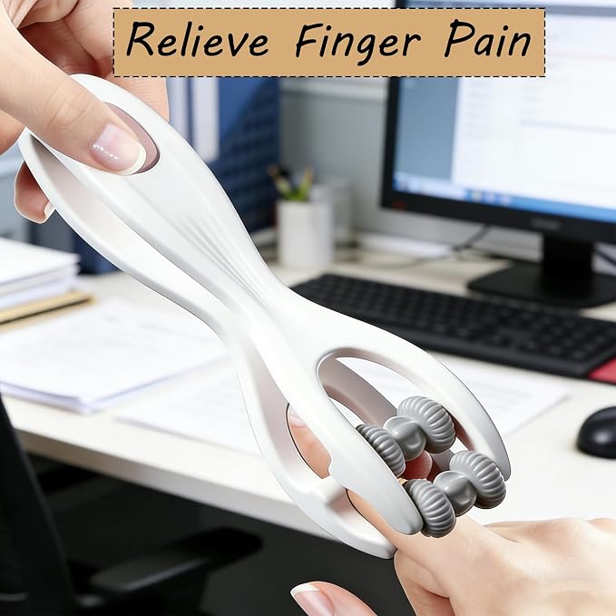Finger Massager Roller with 10pcs Acupressure Rings - Hand Massager Tools for Finger Pain Relief, Ergonomic Hand Massager for Carpal Tunnel, Rock Climbing Recovery & Workers
