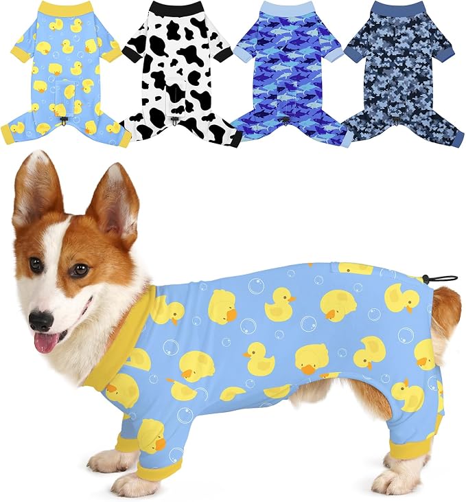 Bienbee Dog Pajamas, 4 Pack Adjustable Onesies for Small to Large Dogs XL | Dog Shedding Suit with Soft Fabric, Breathable & Stretchy, and Adjustable Back Length for Sleeping Lounging and Daily Use