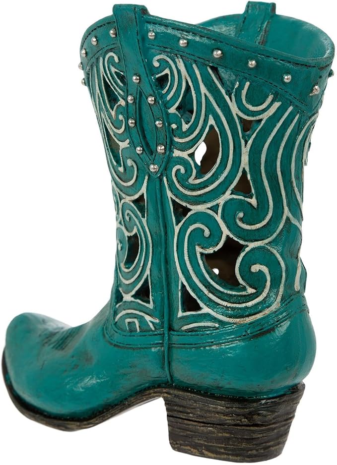 Hobby Lobby Boot Vase, Turquoise, 6.81" H x 6.25" W x 3.31" D Set of 2 | Centerpiece Weddings Baby Shower Party, Home Office Decor, Faux Floral Vase
