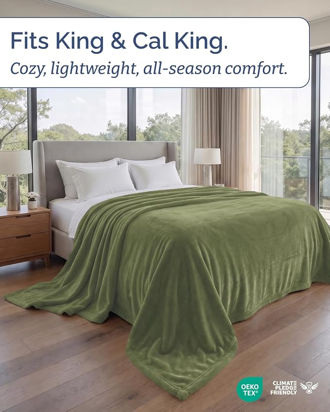 Ultra Soft Fleece Blanket Oversized King Size - Flannel Fleece Luxury Blanket - Lightweight for Couch Bed Chair - Thick, Warm and Breathable - All Season Cozy, Olive