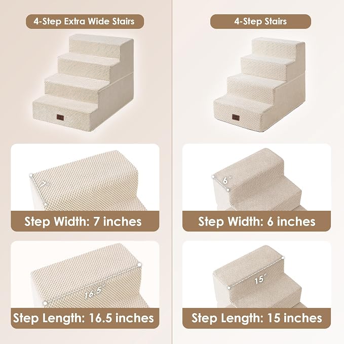 EHEYCIGA Dog Stairs for Bed 20" H, 4-Step Extra Wide Dog Steps, Beige | Pet Steps for Small Dogs and Cats for High Bed, Non-Slip Balanced Pet Ramp Indoor