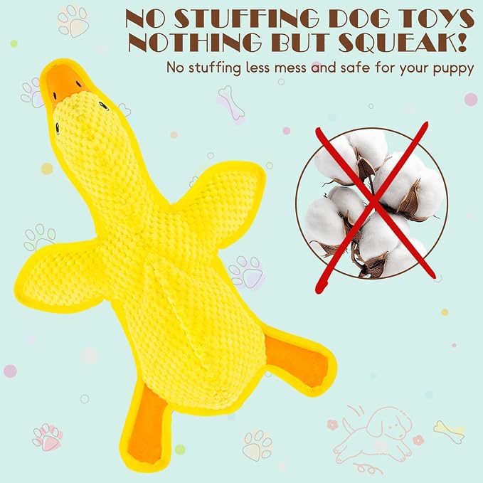 No Stuffing Dog Squeak Toys, Duck Chew Toys for Small to Large Puppies | Durable Plush Puppy Teething Toys, Interactive to Keep Pets Busy, Toss Fetch Tug Play, Best Birthday Gift