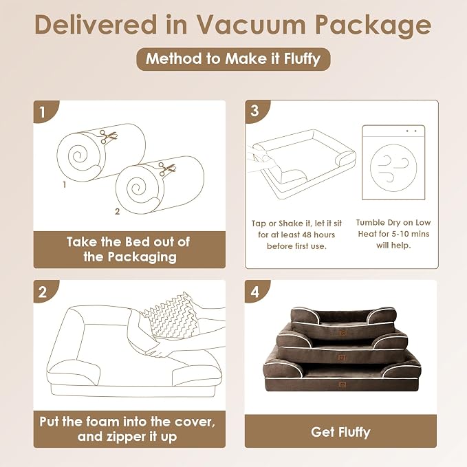 EHEYCIGA Orthopedic Dog Bed Medium Size Dog, Waterproof Washable Pet Beds | Non-Slip Bottom and Egg-Crate Memory Foam Dog Couch Bed with Washable Removable Cover, Brown