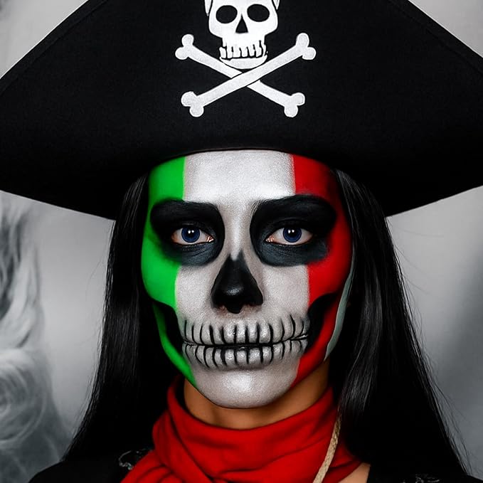 Green White Red Face Body Paint Set, Mexico Flag Face Painting Kit with Painting Brushes for Halloween, Water Based Face Paints for Xmas Elf, Grinch, Orcs, Day of the Dead Skull & Monster SFX Make-Up
