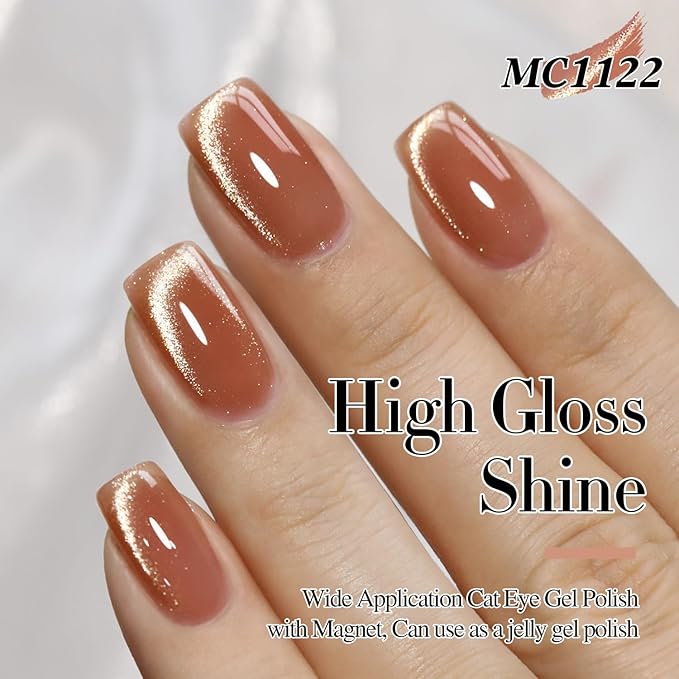 Double Rhythm 15ML Ice Glass Cat Eye Gel Polish with Magnet Holographic Glitter Shimmer Translucent Sheer Color Salon Soak Off Magnetic Nail at Home (Pink Gold-MC1122)
