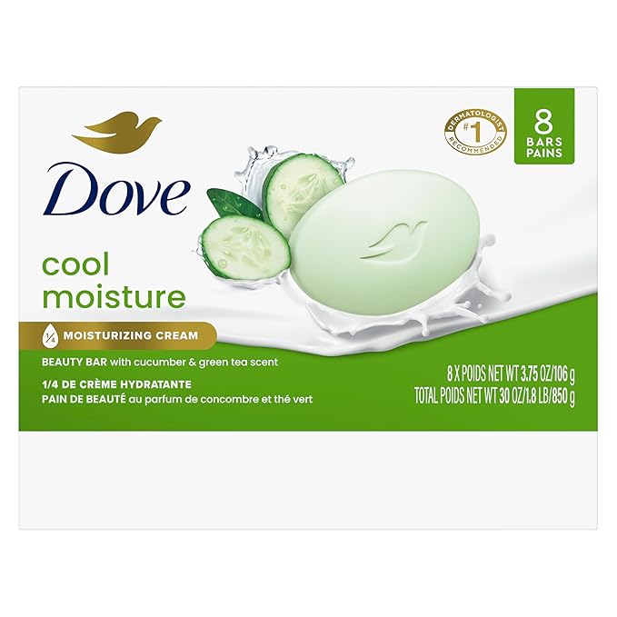 Dove Beauty Bar Soap Cool Moisture Cucumber & Green Tea Scent,for Refreshed Skin,Leaves Skin Refreshed 3.75 oz,(Pack of 16)