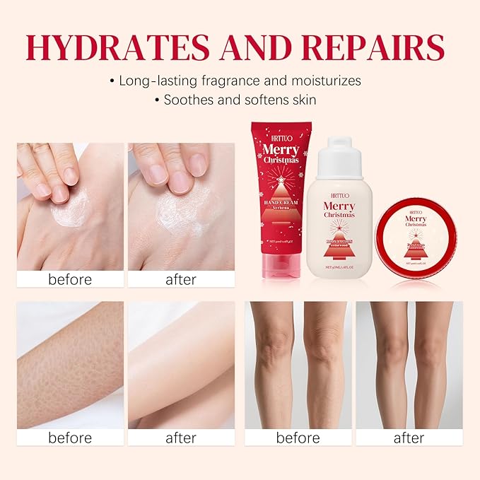 Christmas Body Care Gift Set for Women - Fragrance Moisturizing Body Lotion, Hand Cream and Foot Cream, Repair & Nourishing Dry Skin, Rough Hands and Feet, Skin Care Birthday Gift for Her (1)