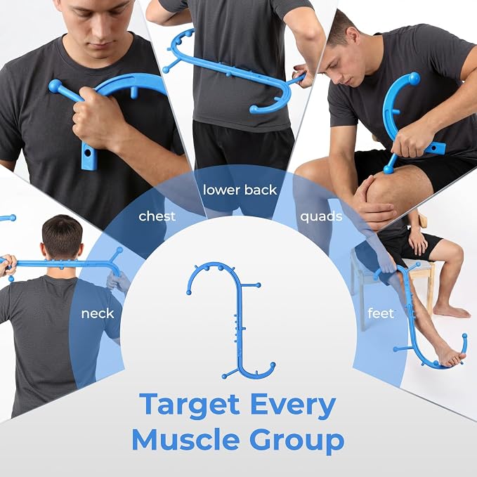 Detachable Trigger Point Massage Cane, Button-Release Design Massage Hook for Back, Neck & Shoulder Pain Relief, Pressure Point Massage Tool for Muscle Recovery (Medium, Blue)