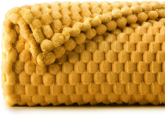 BEDELITE Mustard Yellow Twin Blanket for Couch, Soft Cozy Gifts for Women | 3D Jacquard Decorative Fleece Blanket, Super Soft Plush Throws, Cute Birthday Gift for Women, Suitable for All Seasons, 60*80