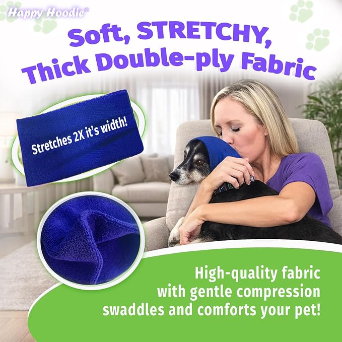 Happy Hoodie The Original Dog & Cat Calming Band - American Brand - Anxiety Relief/Noise Protection-Grooming-Thunder-Fireworks (Large, Blue) - Since 2008