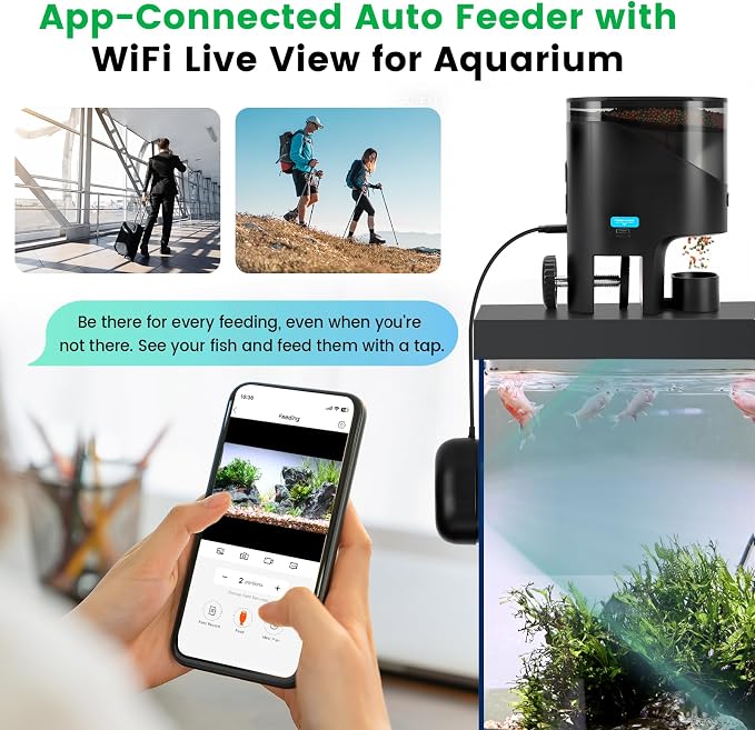 fishkeeper Automatic Fish Feeder for Aquarium Flakes, WiFi (2.4G/5.0G) | APP Control - Auto Fish Food Dispenser/Betta Fish Feeder with HD 2.5K Camera and Timer, Aquarium Feeder for Turtle Koi Tanks