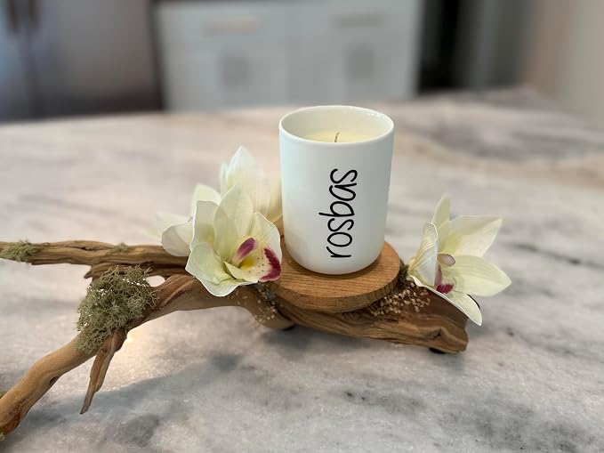 rosbas Pomegranate Cider Soy Wax Candle - 8 oz in Ceramic Jar - Boxed - Clean Burning for Warm Festive Mood - White - Made in USA