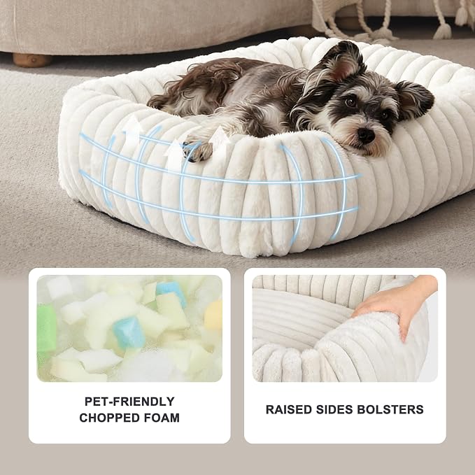 FURTIME Dog Bed Medium Size Dog, Washable Orthopedic Pet Bed with Removable Cover, Rectangle Soft Calming Sleeping Puppy Bed Durable Pet Cuddler with Anti-Slip Bottom, Cream, M Plus (30"x24"x8")