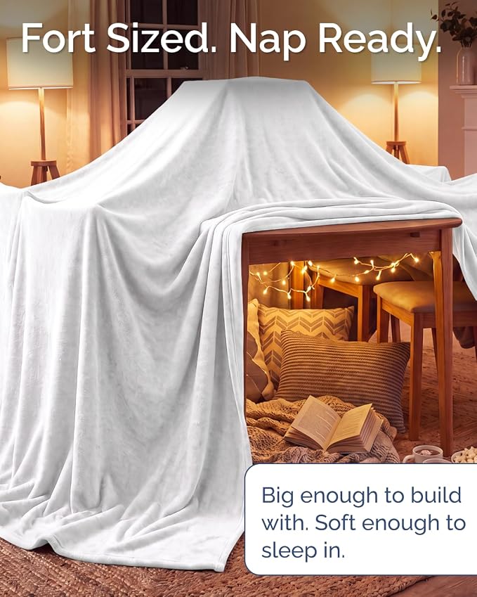 Ultra Soft Fleece Blanket Oversized King Size - Flannel Fleece Luxury Blanket - Lightweight for Couch Bed Chair - Thick, Warm and Breathable - All Season Cozy, White